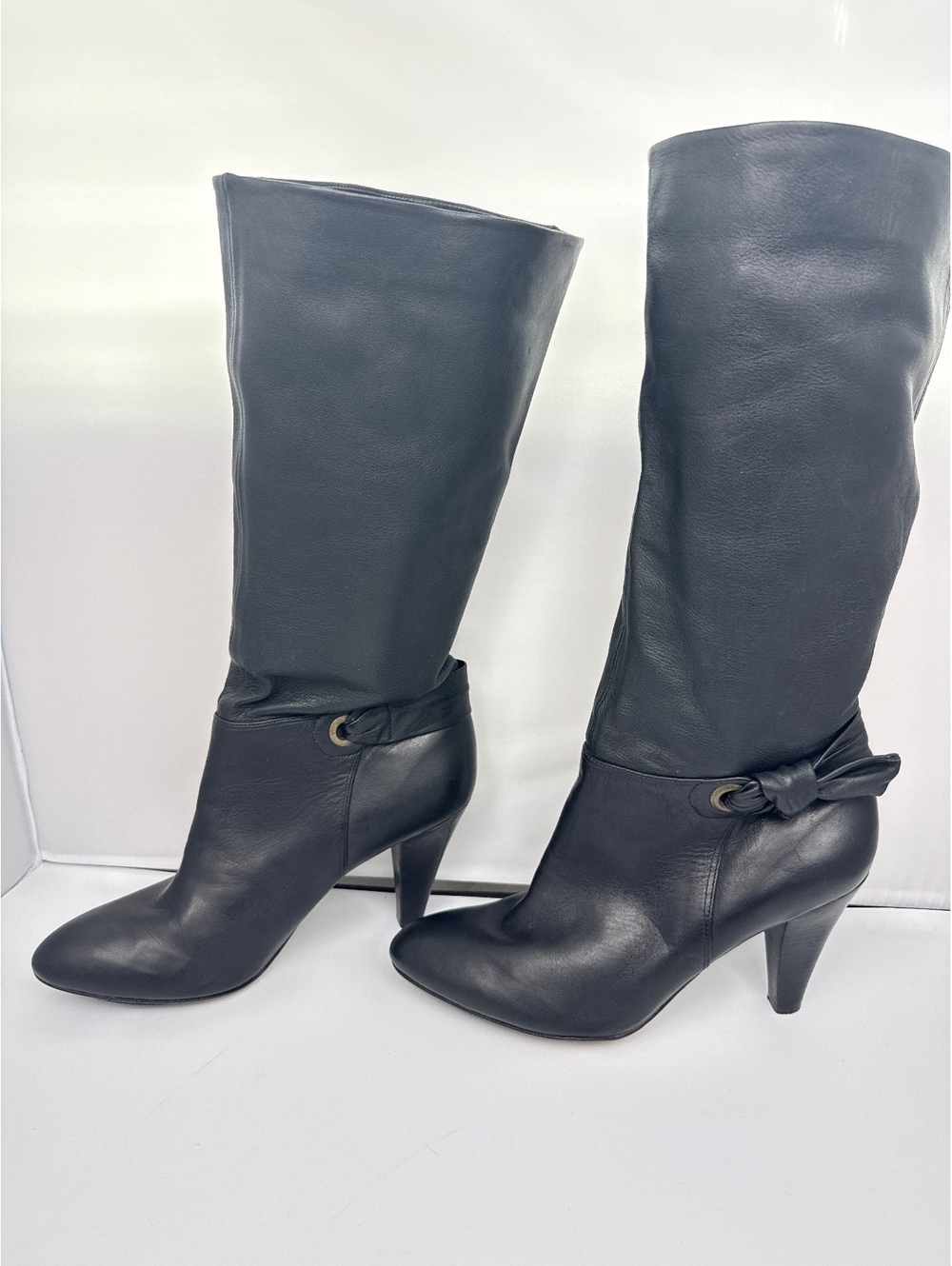 Vintage Arturo Chiang Leather Knee High Boots 8.5 Black Y2K Heeled Tall
